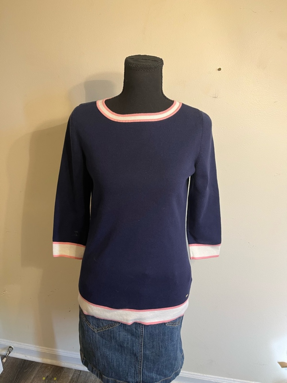 Tommy Hilfiger Navy Sweater with Pink & White Trim